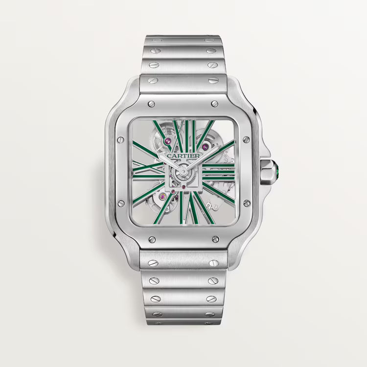 Santos De Cartier WHSA0028 Green Dial Automatic Skeleton Men's Watch