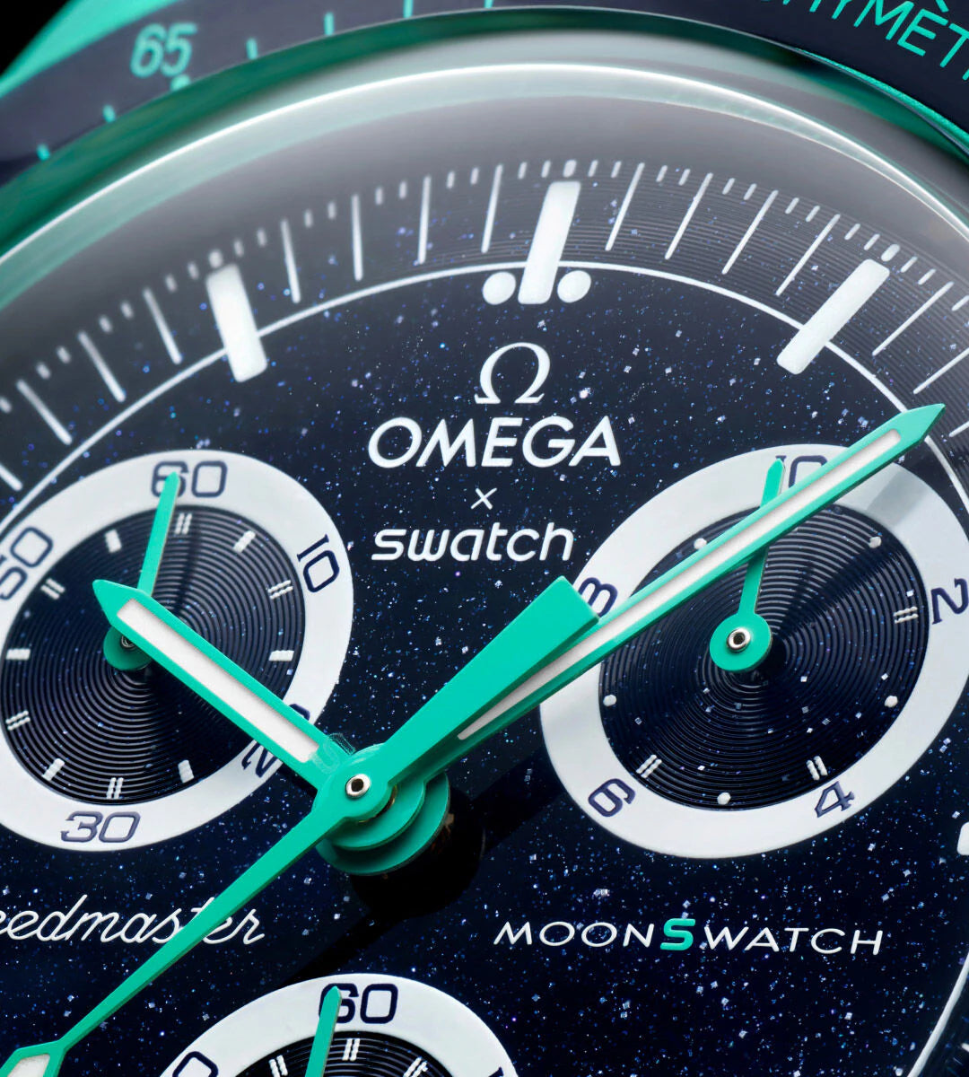 Swatch Omega x Moon Mission On Earth - Polar Lights Speedmaster Aurora Blue Moonswatch