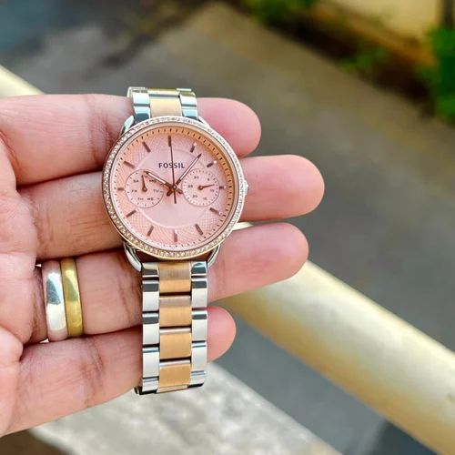 Fossil Tailor ES4264 Rose Gold Dial Watch Dualtone Belt