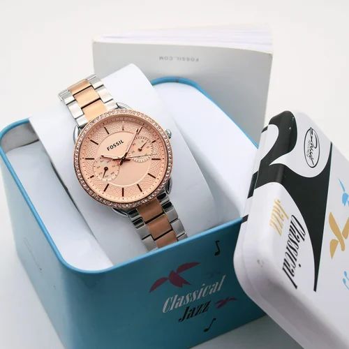 Fossil Tailor ES4264 Rose Gold Dial Watch Dualtone Belt
