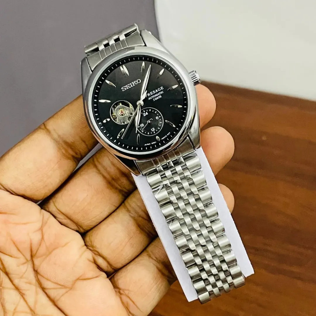 Seiko Presage Silver Black Stainless steel watch