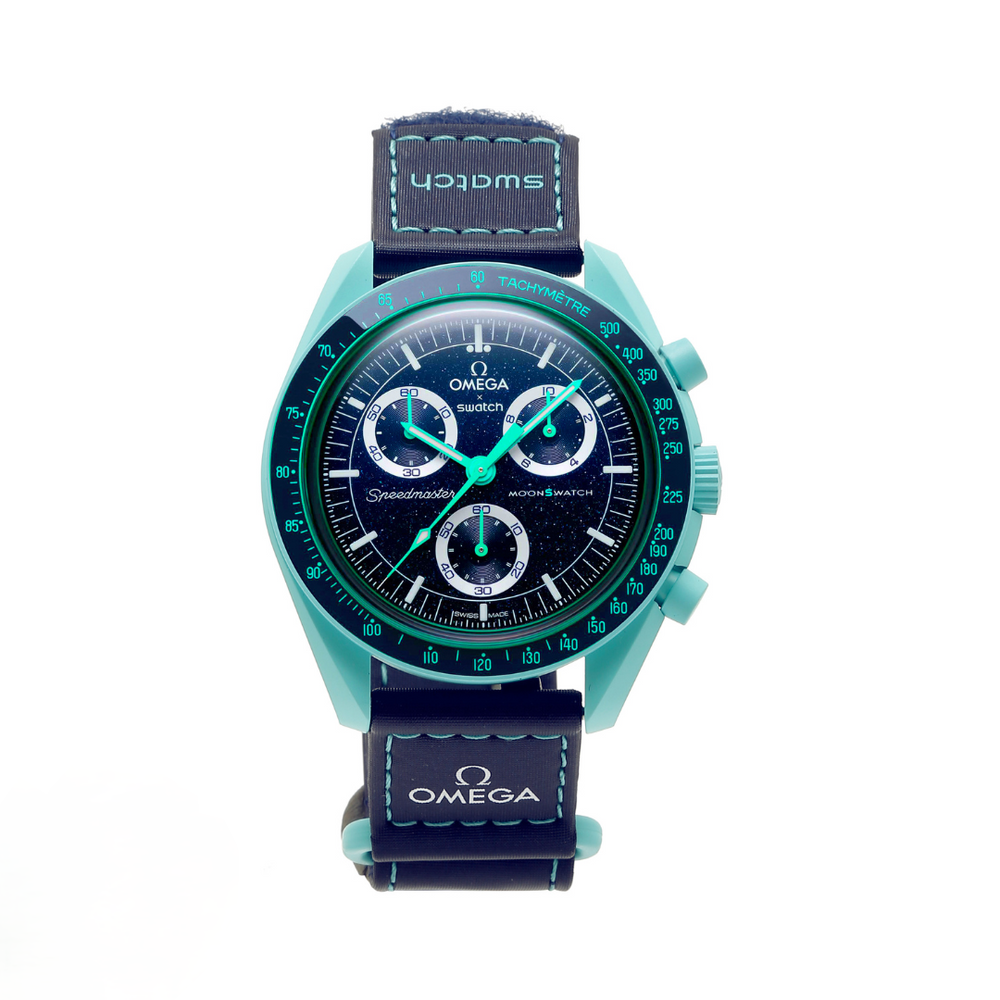 Swatch Omega x Moon Mission On Earth - Polar Lights Speedmaster Aurora Blue Moonswatch