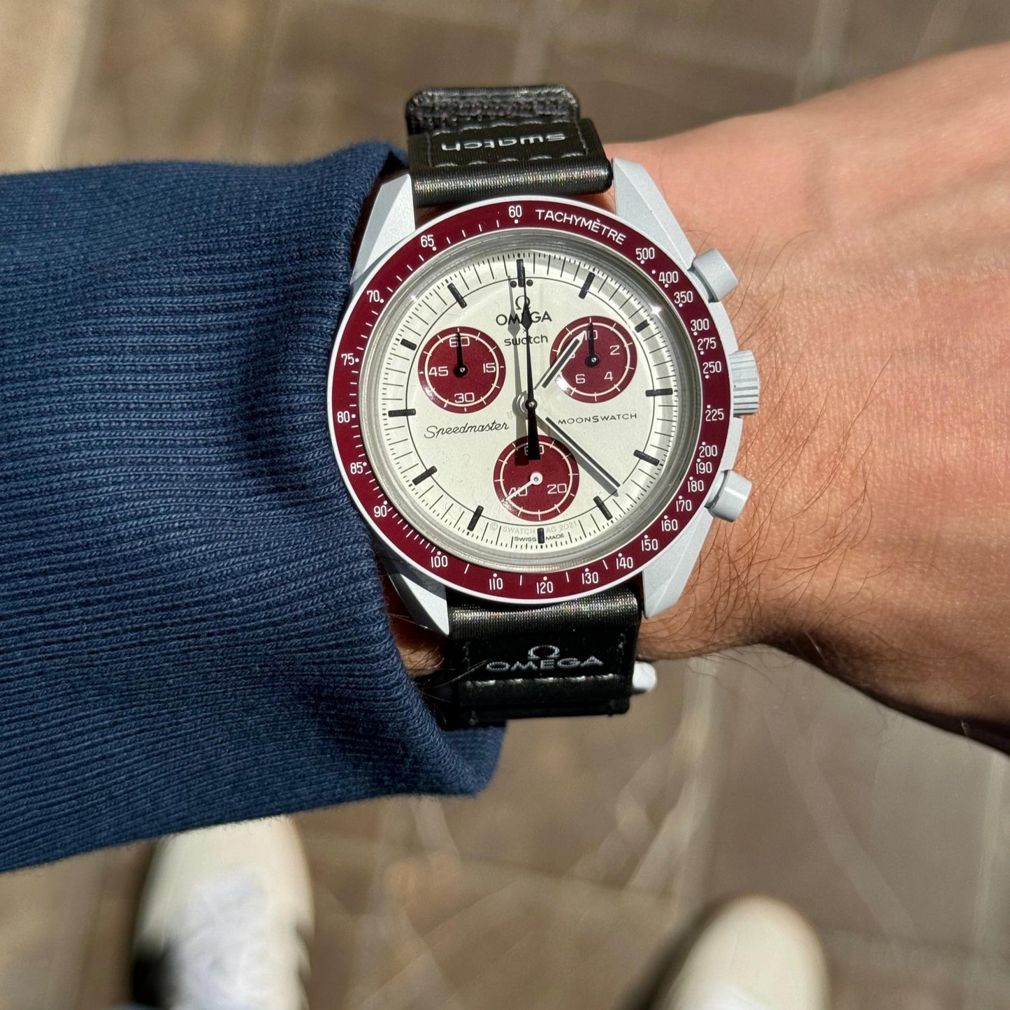 Swatch Omega x Moon Mission To Pluto Speedmaster Brownish Red and Tan Moonswatch