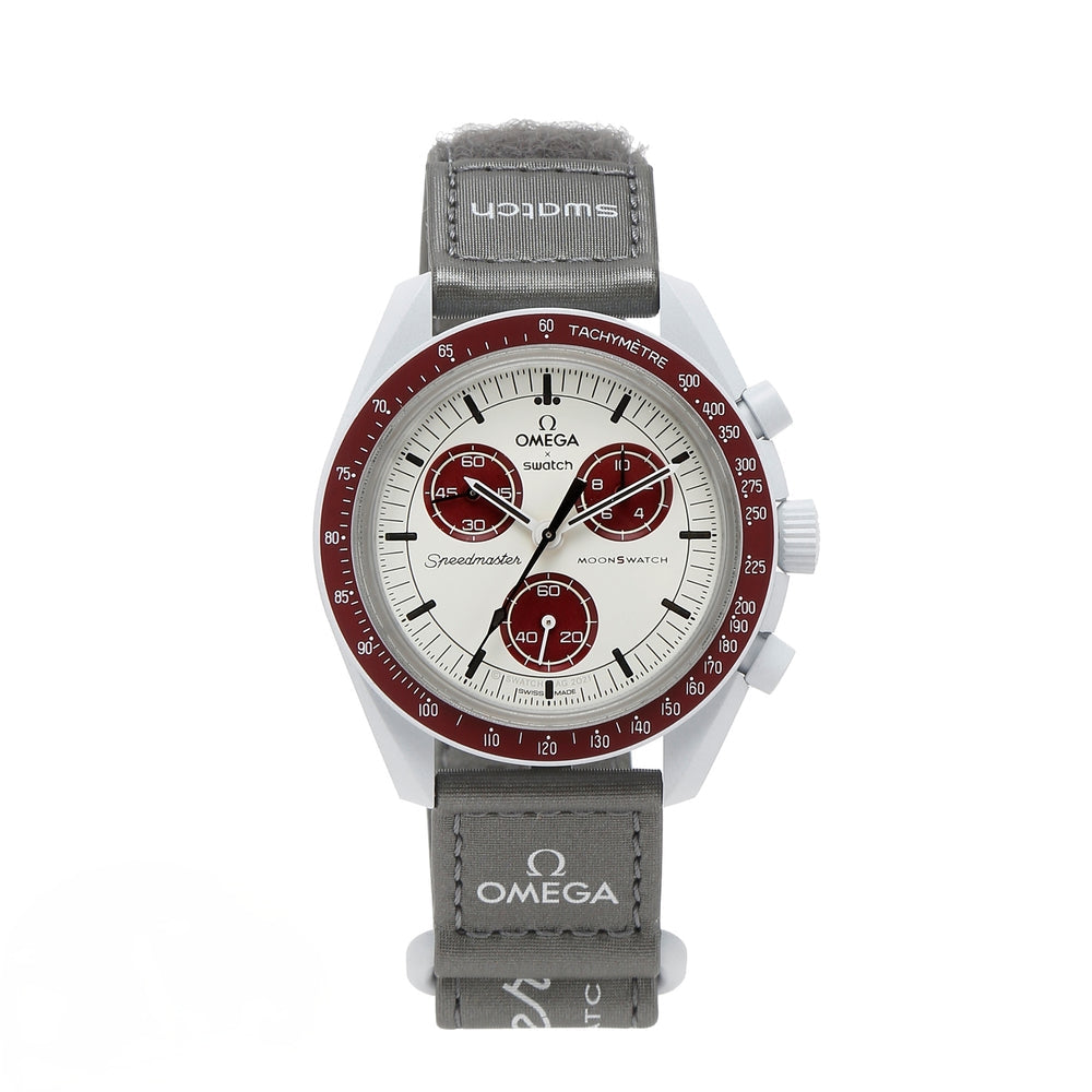 Swatch Omega x Moon Mission To Pluto Speedmaster Brownish Red and Tan Moonswatch