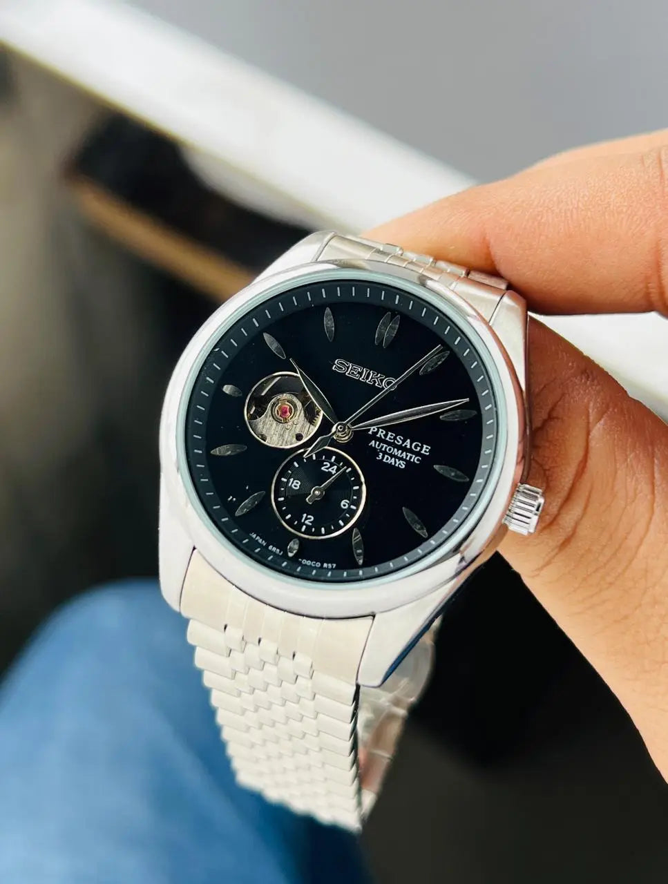 Seiko Presage Silver Black Stainless steel watch