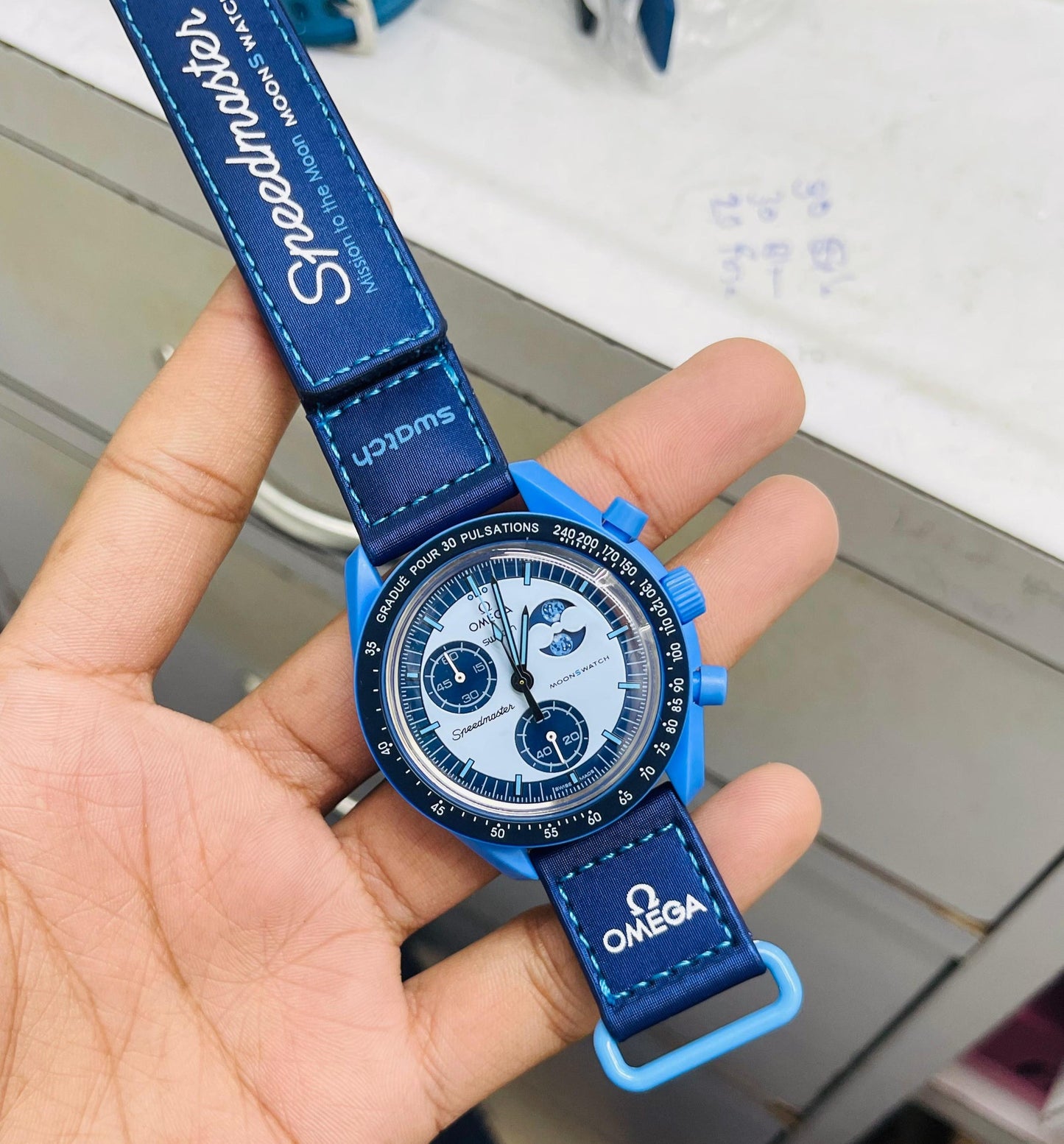 Swatch Omega x Moon Mission To The Super Blue Moonphase Speedmaster Neavy Blue Moonswatch