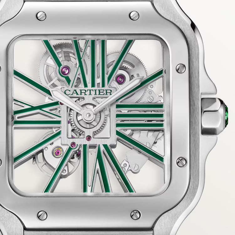 Santos De Cartier WHSA0028 Green Dial Automatic Skeleton Men's Watch