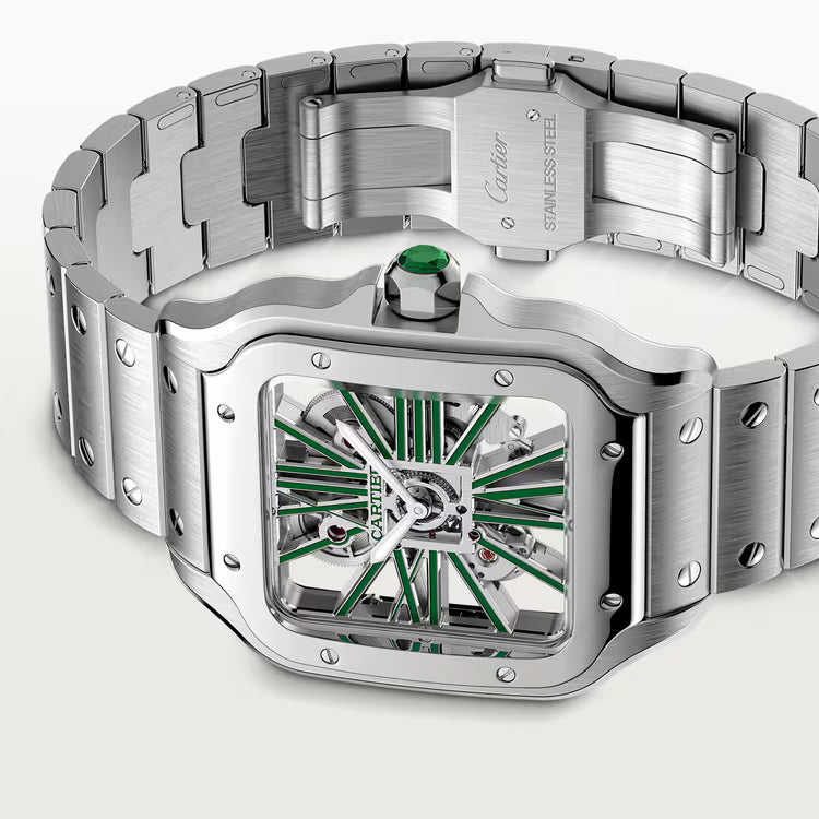 Santos De Cartier WHSA0028 Green Dial Automatic Skeleton Men's Watch