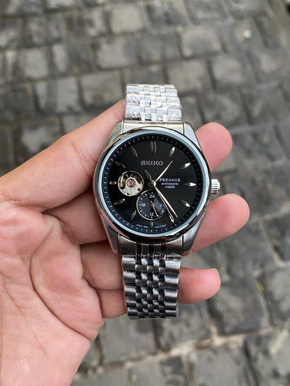 Seiko Presage Silver Black Stainless steel watch