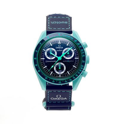 Swatch Omega x Moon Mission On Earth - Polar Lights Speedmaster Aurora Blue Moonswatch