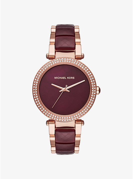 Michael Kors Women's MK6412 Parker Burgundy Dial Watch Rose Gold Tone Belt