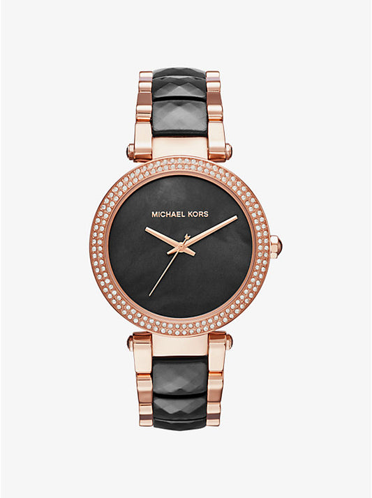 Michael Kors Women's MK6414 Parker Black Dial Watch Rose Gold Tone Belt