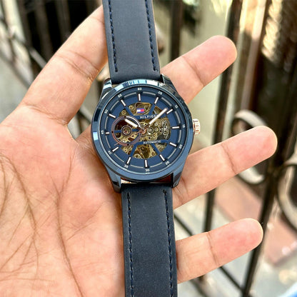Tomm_y Hilfige_r Blue Leather Automatic Watch