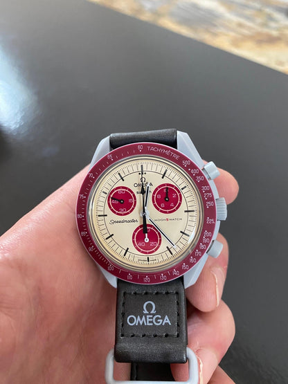 Swatch Omega x Moon Mission To Pluto Speedmaster Brownish Red and Tan Moonswatch