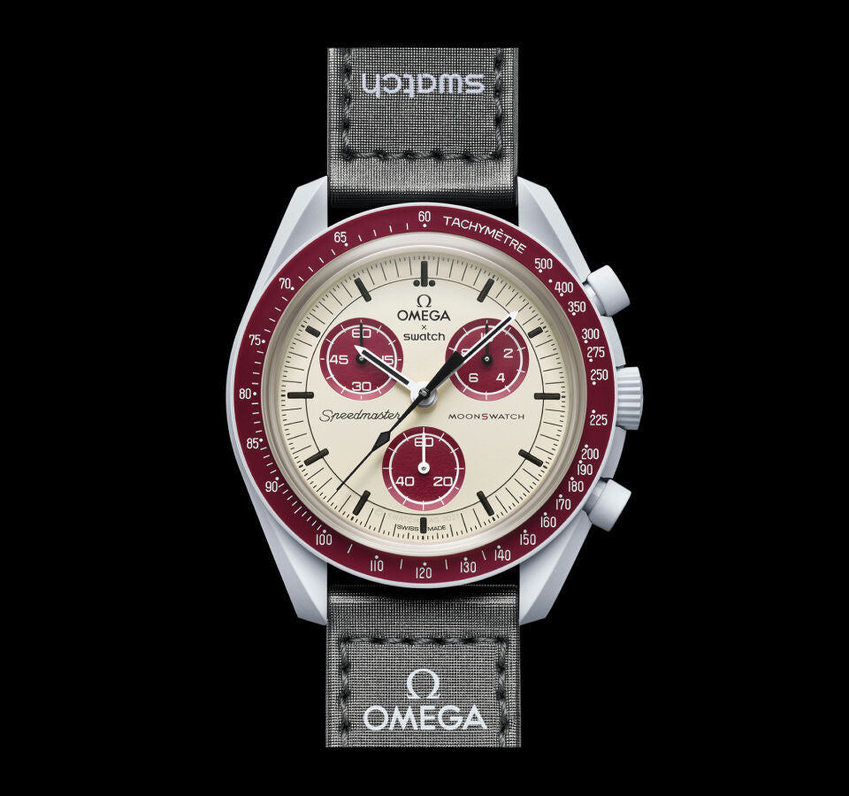 Swatch Omega x Moon Mission To Pluto Speedmaster Brownish Red and Tan Moonswatch