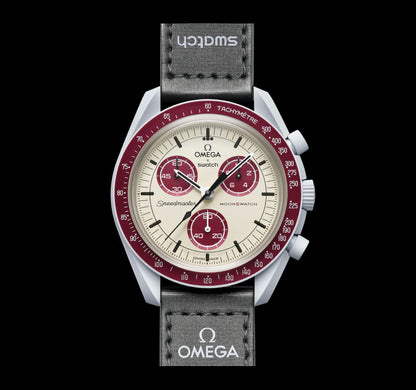 Swatch Omega x Moon Mission To Pluto Speedmaster Brownish Red and Tan Moonswatch