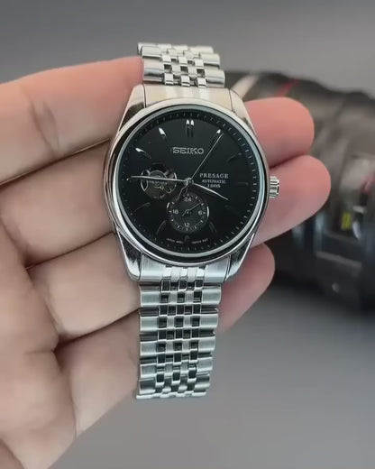 Seiko Presage Silver Black Stainless steel watch