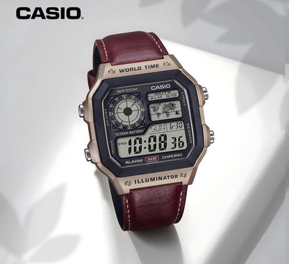 Casio vintage Digital brown leather strap watch