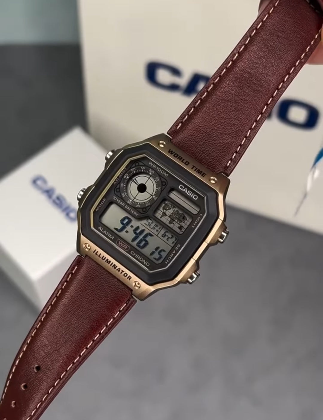 Casio vintage Digital brown leather strap watch