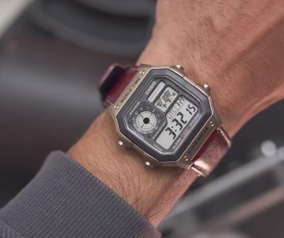 Casio vintage Digital brown leather strap watch