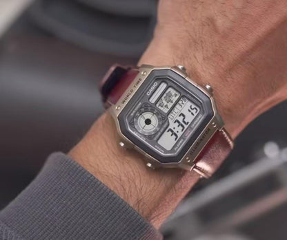 Casio vintage Digital brown leather strap watch