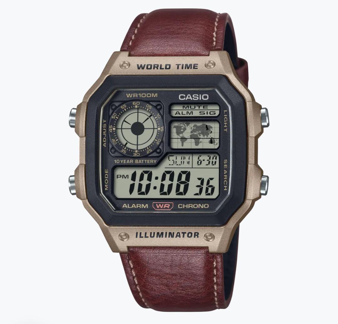 Casio vintage Digital brown leather strap watch