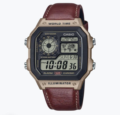 Casio vintage Digital brown leather strap watch